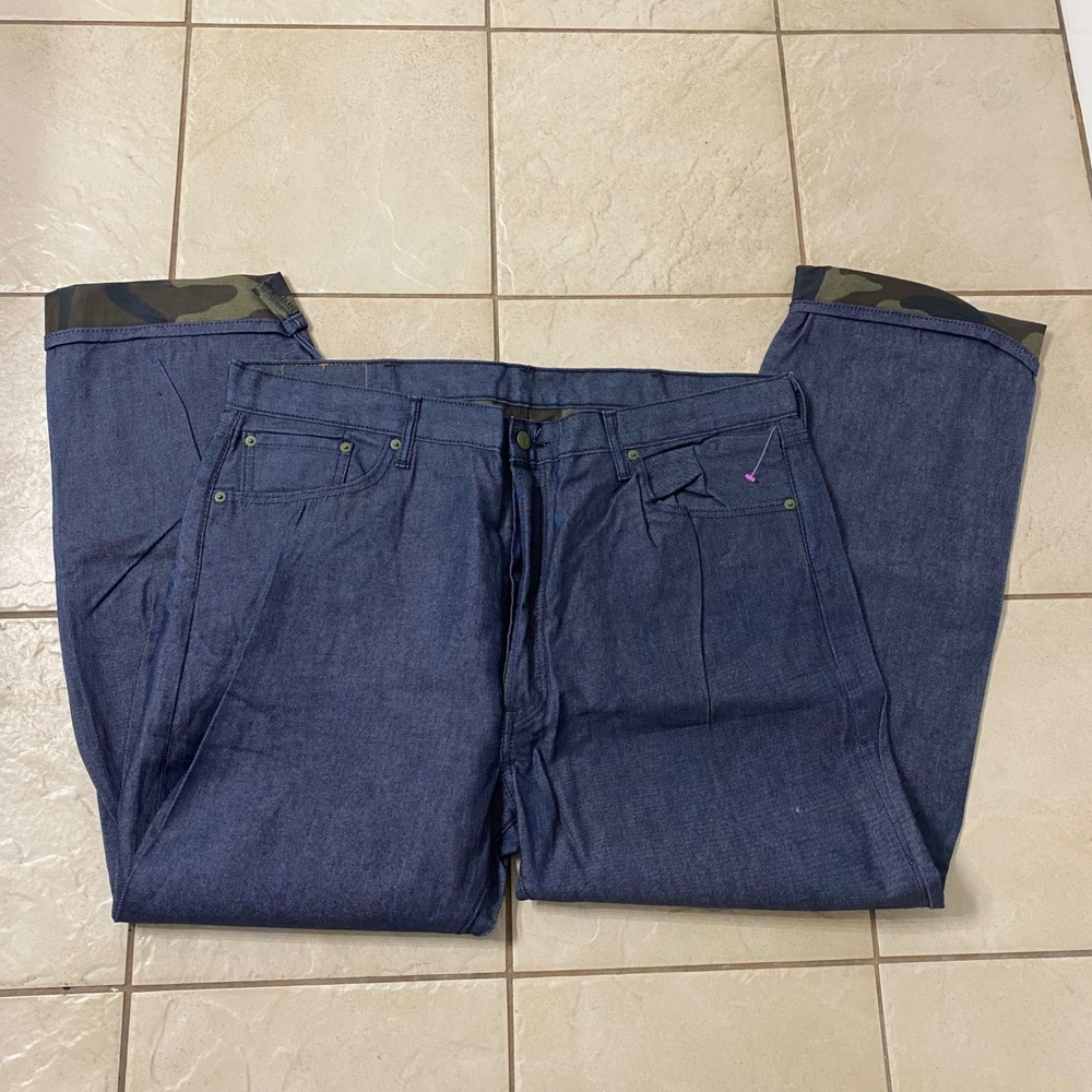 Levi Strauss Co 501 Mens Jeans W40 L32 Blue Denim‎ Camo Cuff Button Fly